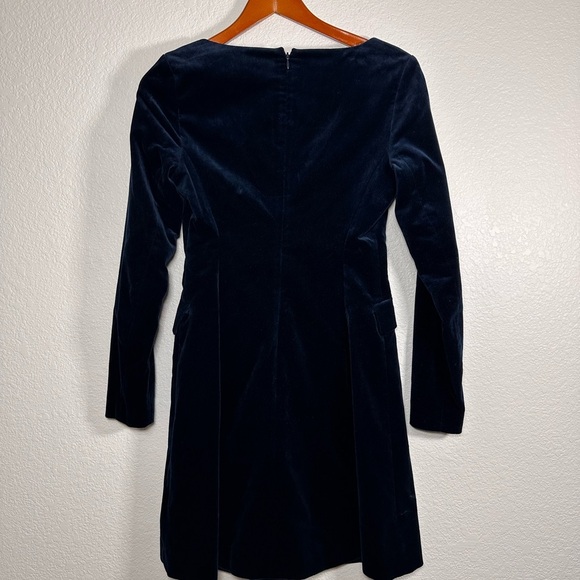 Theory Stretch Velvet Navy Long Sleeve Scoop Neck Dress Size 0 - Picture 6 of 6
